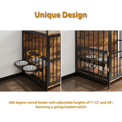 Large Rustic Brown Wood and Metal Dog Crate Table