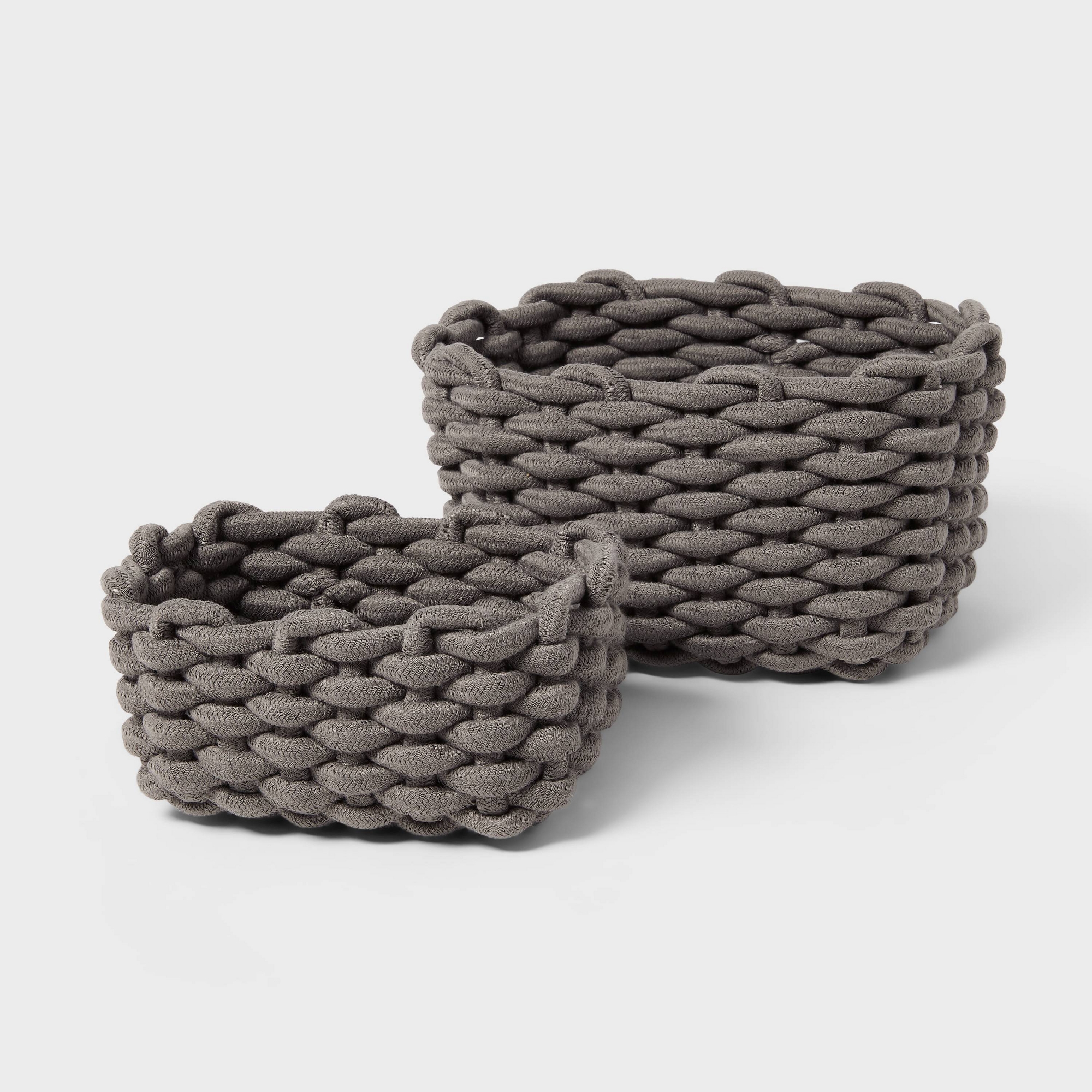 2pk Rectangle Knit Decorative Basket Gray - Brightroom™