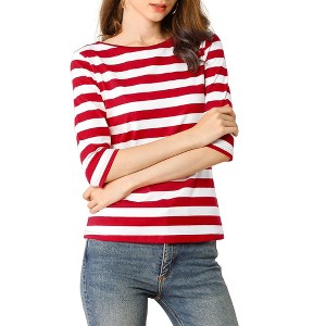 INSPIRE CHIC Women's Elbow Sleeves Boat Slim Fit Casual Stripe Animal Print Multi Floral Pattern T-Shirt - 1 of 4
