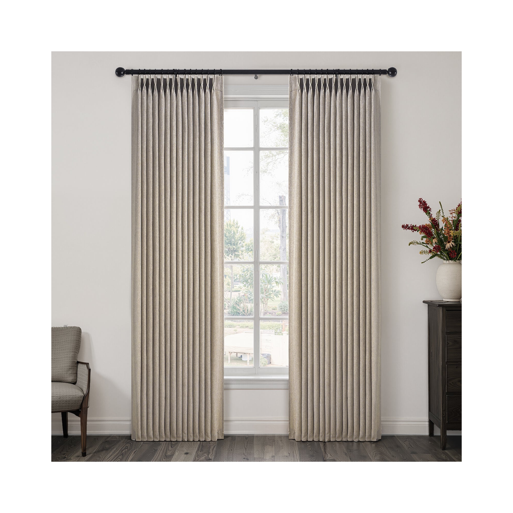 Linen Pinch Pleated Curtains 90 Inch Length 2 Panels for Living Room Bedroom Linen Textured Semi Sheer Privacy Window Drapes