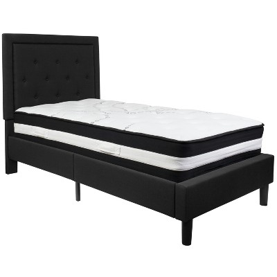 Flash Furniture Roxbury Panel Tufted Upholstered Platform Bed and Pocket Spring Mattress