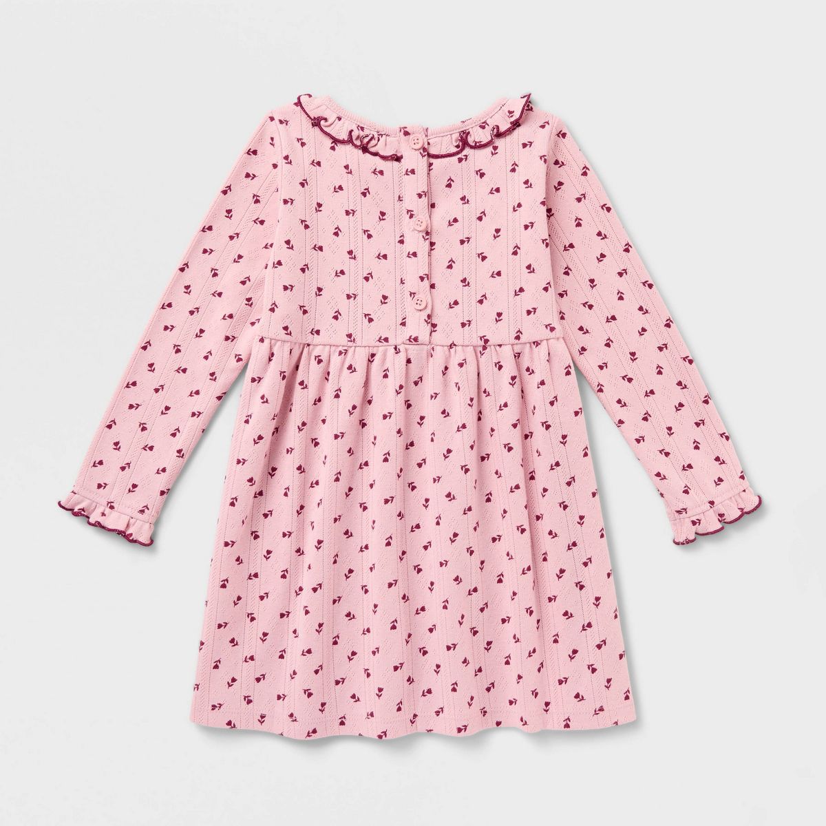 Baby and Toddler Girls' Long Sleeve Floral Pointelle Dress - Cat & Jack™ - thumbnail 7