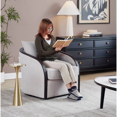Lumisource Gemma Swivel Accent Chair In Sand Fabric/Espresso Wood