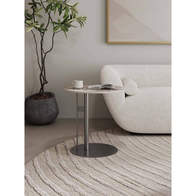 Modern Round Stone and Metal Accent Table