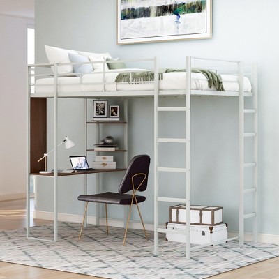 Twin Metal Loft Bed With 2 Shelves And Desk, Silver - Modernluxe : Target