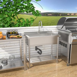 Stainless Steel Large Utility Sink Single Bowl, Freestanding Commercial Restaurant Sink with Pull-Out Faucet, Utility Sink for Laundry Room,Kitchen - 1 of 4