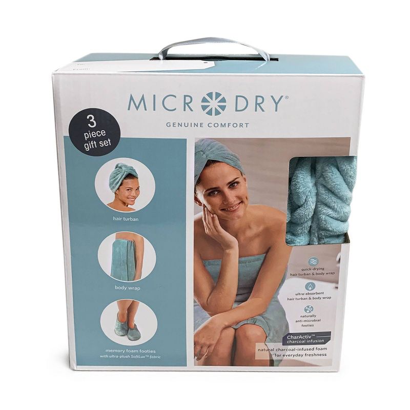 MICRODRY 3pc Spa Gift Set Quick Drying Hair Turban &#38; Body Wrap with SoftLux Memory Foam Footies, 1 of 7