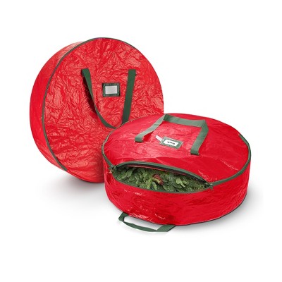 OSTO Water Resistant Christmas Wreath Storage Bag Holder, Polyethylene Artificial Wreaths Plastic Storage Protection 2-Pack