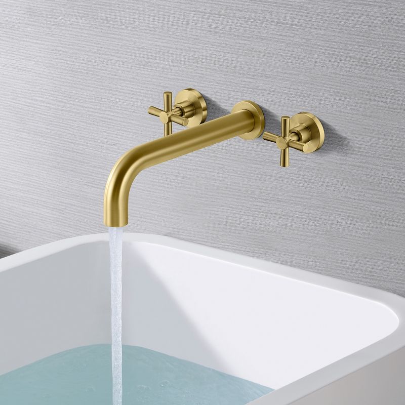 Sumerain Tub Faucet Wall Mount Tub Filler High Flow Bathtub Faucet Brushed Gold, Two Cross Handles, 3 of 9