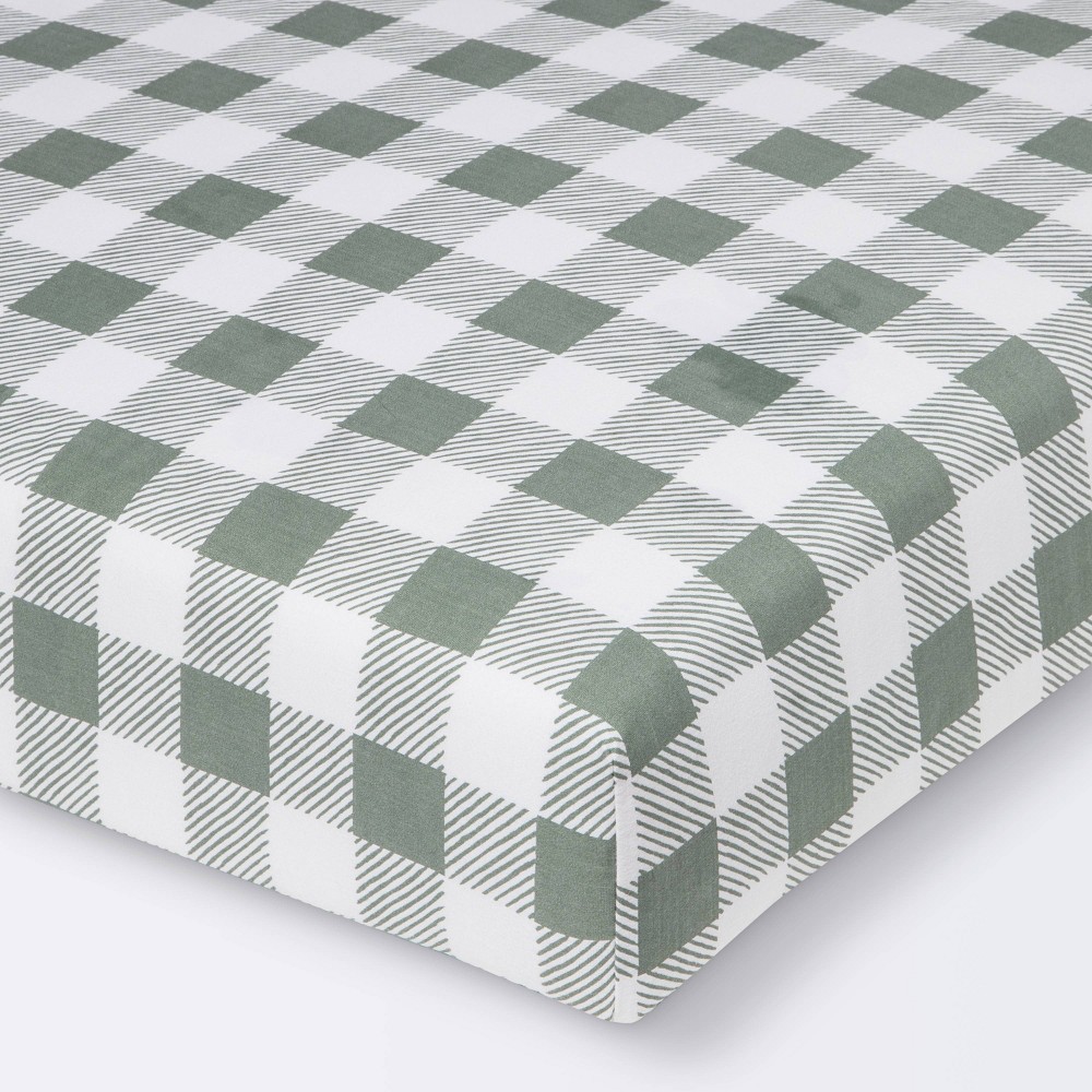 Photos - Bed Linen Fitted Crib Sheet - Cloud Island™ Green Gingham