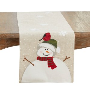 Saro Lifestyle Linen Blend Snowman Table Runner, 16"x70", Natural - 1 of 3