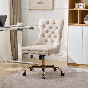 NicBex Luxury Office Chair, Modern Velvet Upholstered Tufted Button Home Office Desk Chair with Golden Metal Base, Adjustable Swivel Vanity Chair - 1 of 4
