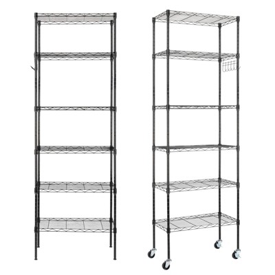 SEVOBAL Utility Storage Shelves Carbon Steel Storage Rack with Wheels for Garage Basement and Kitchen, Black, 22.04"*12.2"*8.07"