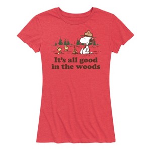 Women's - Peanuts - Snoopy Woodstock All Good In The Woods Short Sleeve Graphic T-Shirt - 1 of 4