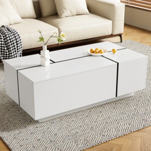 Modern Center Coffee Table with High-Gloss Finish,Extendable Coffee Table with 2 Storage Spaces and 2 Drawers for Living Room-Maison Boucle - 1 of 4
