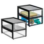 mDesign Plastic Office Storage Stack Organizer with Drawer, 4 Pack
