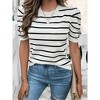 Women's Casual Short Puff Sleeve Crew Neck Striped T Shirts Summer Tops - 4 of 4