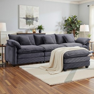 EHMKNP 3-Seat Corduroy Modular Sleeper Sectional Sofa - Comfy Upholstered with Ottoman for Living Room - 1 of 4