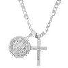 Steeltime Men's stainless steel St. Benedict and cross pendant. Color Options: Silver, Gold - 2 of 4