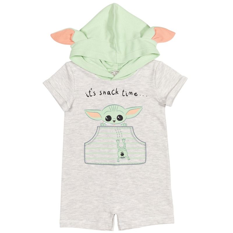 Star Wars The Mandalorian Baby Yoda Costume Short Sleeve Romper Oatmeal , 1 of 8