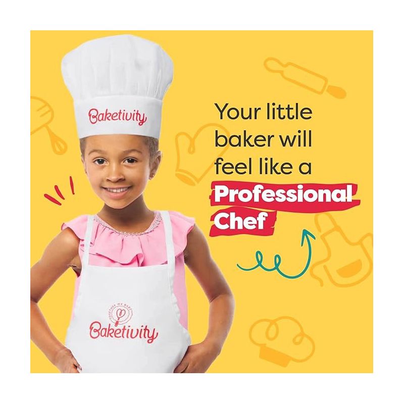 Baketivity Kids Chef Apron and Hat Set, Washable Chef Outfit, Young Chefs and Junior Bakers, 2 of 7