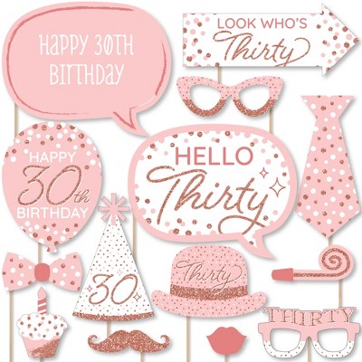 Big Dot of Happiness 30th Pink Rose Gold Birthday - Happy Birthday Party Photo Booth Props Kit - 20 Count