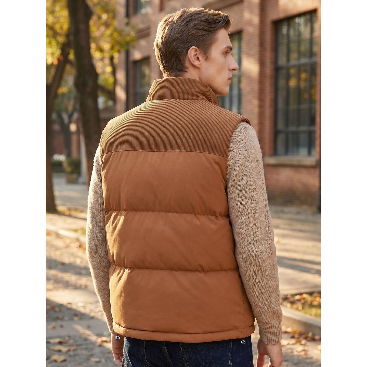 Мужская куртка INSPIRE CHIC Outerwear Sleeveless Winter Puffer Jacket Vest X-Large Brown, цвет: Коричневый — фото 3