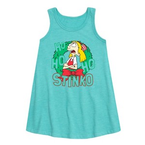 Girls' - Hey Arnold! - Ho Ho Ho Stinko Graphic Sleeveless Aline Dress - 1 of 3