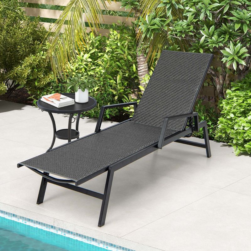 Costway 1 PC/2 PCS Outdoor Rattan Chaise Lounge with Armrests & 5-Position Backrest for Backyard, 4 of 10