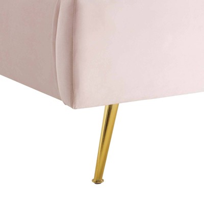 Elegant 70'' Pink Velvet Queen Wingback Platform Bed with Gold Legs