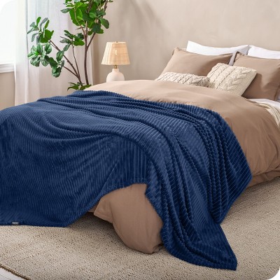 Dark Blue Ribbed Microplush Fleece Throw Blanket