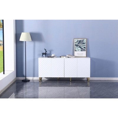 63" Sideboard Buffet, Accent with 4 & Shelves, Storage, Resistant Entryway for Dinning, Living White