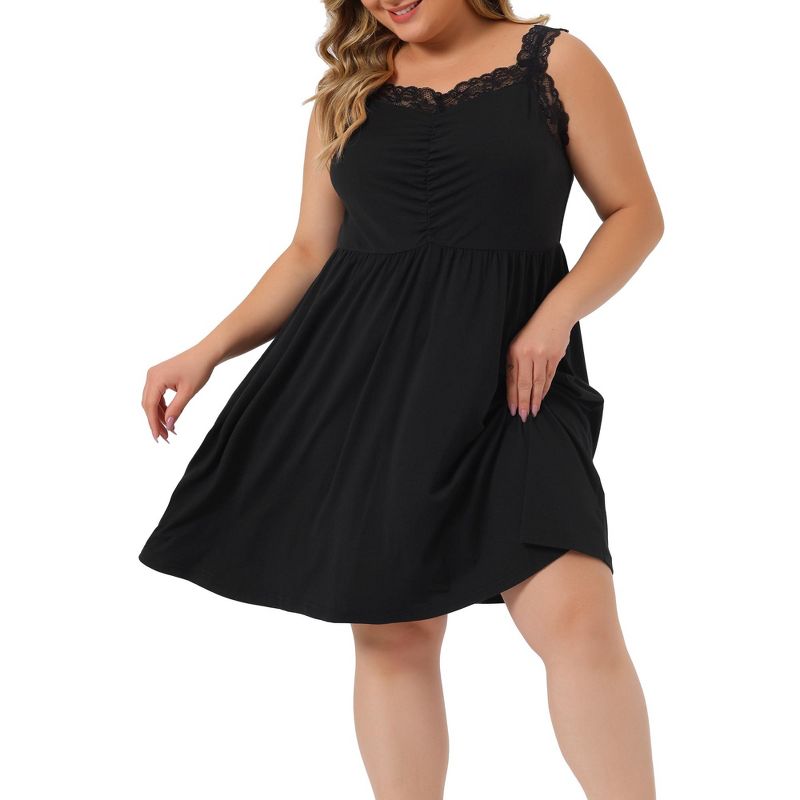 Agnes Orinda Women's Plus Size Lace Sleep Above Knee Lounge Nightgowns, 1 of 6