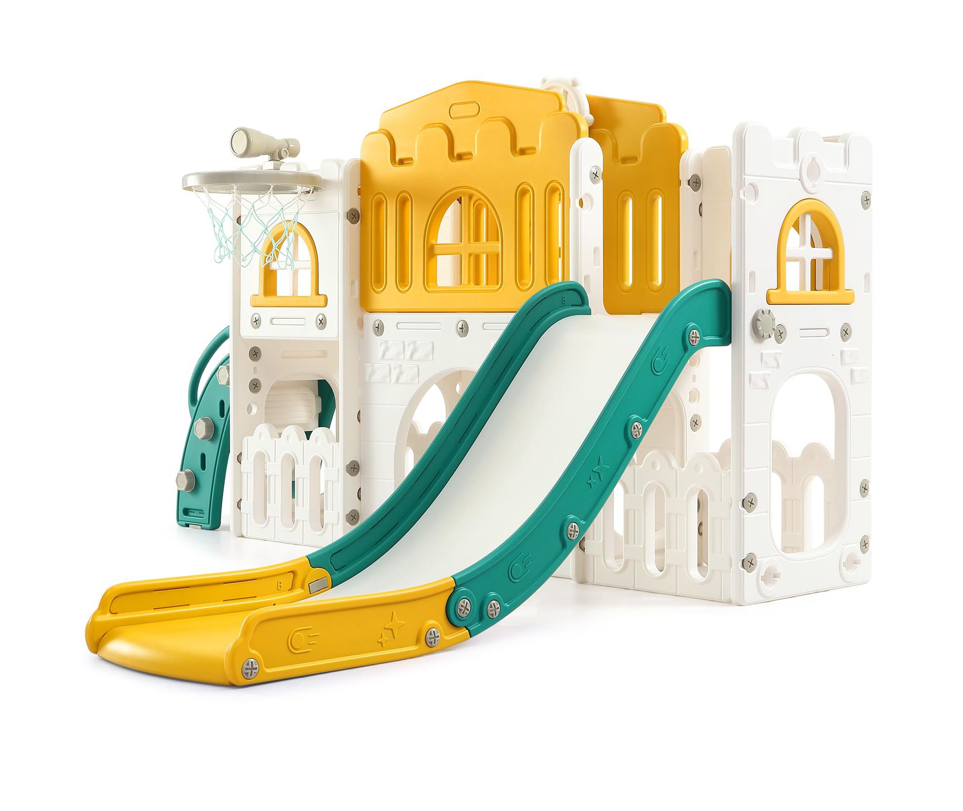 8-in-1 Toddler Playset w/ Slide, Climber & Basketball Hoop - Indoor/Outdoor Playground for Ages 1-3, Green