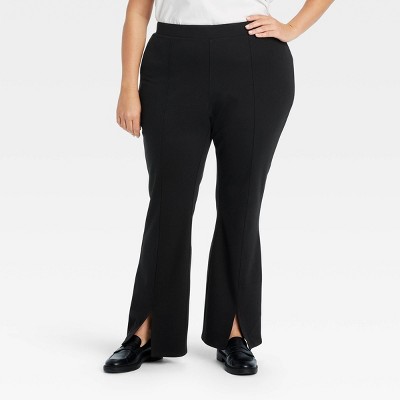 Women's High-Rise Slim Straight Split Pants - Ava & Viv™ Black 1X