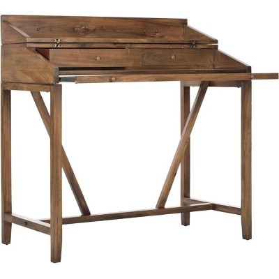 Transitional Oak Writing Desk with Hutch and Dual Drawers