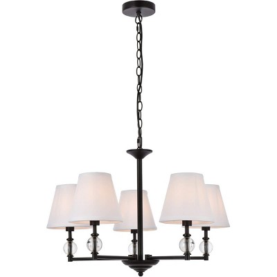 Elegant Lighting Bethany 5 lights pendant in black with white fabric shade