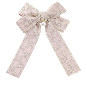 INSPIRE CHIC Women's Ribbon Lace Brooch Bow Vintage Tie Pin Clip Bow Tie with Pearls - 1 of 4