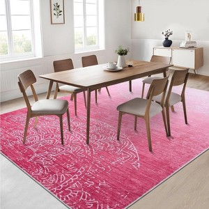 Washable Vintage Ombre Runner Rug, Non Slip Throw Carpet, Low Pile Soft Mat for Bathroom Bedroom Hallway Entryway Laundry Room Kitchen - 1 of 4