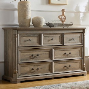 Brafabhome Mid-Century Solid Wood Dresser with 7 Drawers for Bedroom, Vintage Chest of Drawers Double Dresser for Living Room Hallway | Light Brown - 1 of 4