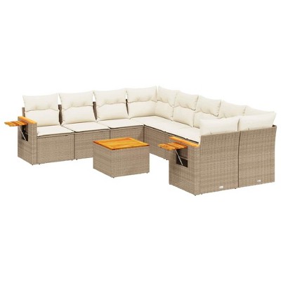vidaXL 9 Piece Patio Sofa Set with Cushions - Beige and Cream