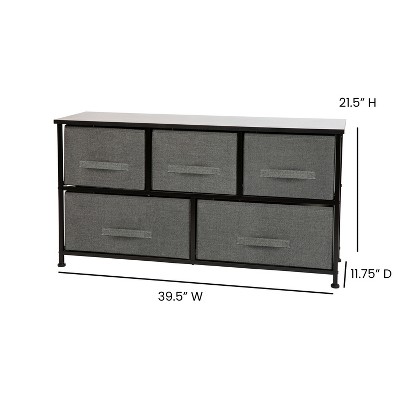 Gray and Black 5-Drawer Cast Iron Frame Storage Dresser