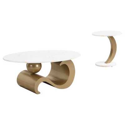 GlasFlength Accent table sets, Coffee Table with Integrated Display Shelf, Perfect for Socializing, White, 47.24"*23.62"*17.72"
