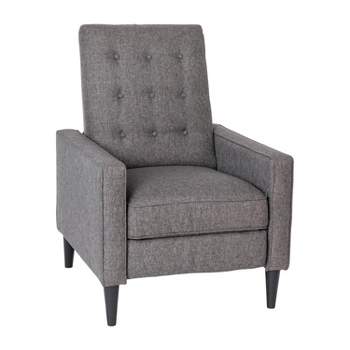 Emma and Oliver Jules Mid-Century Modern Button Tufted Upholstered Easy Pushback Recliner with Wooden Legs