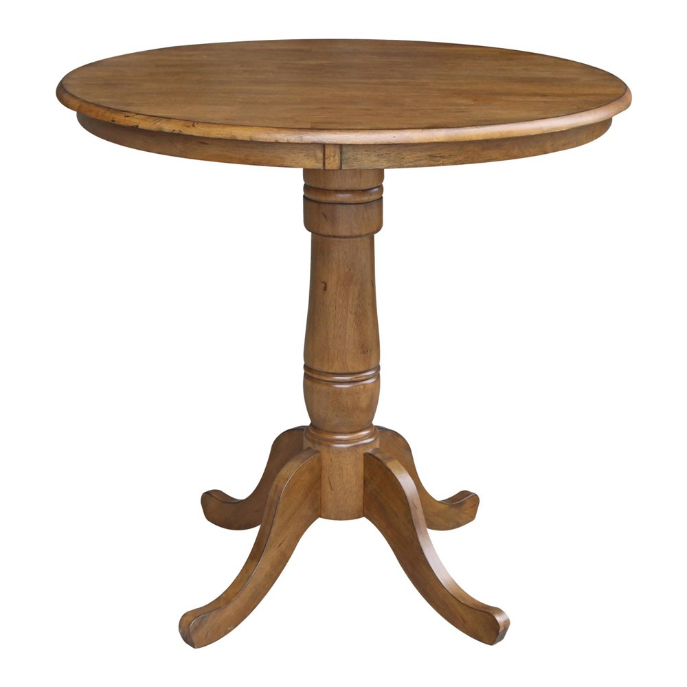 Photos - Dining Table 36" Round Top Pedestal Counter Height Table Pecan - International Concepts: Modern Style, Seats 4, Wood Frame