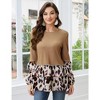 Leopard Print Tops for Women Long Sleeve Tunic Top Rib Knit Babydoll Peplum Top Blouses Ruffles Shirts - 3 of 4