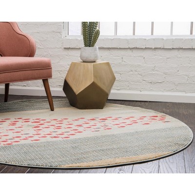 Blue and Light Blue Round Synthetic Easy Care Rug