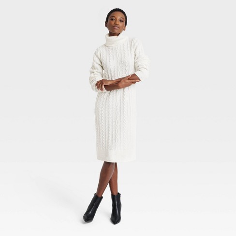 Women's Turtleneck Long Sleeve Cozy Sweater Dress - A New Day™ Cream Xl :  Target