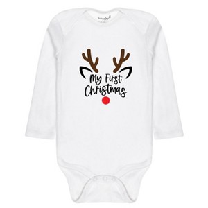 Everyday Kids Christmas Collection Rudolph Face Baby Onesie – Minimal Reindeer Graphic Bodysuit - 1 of 4