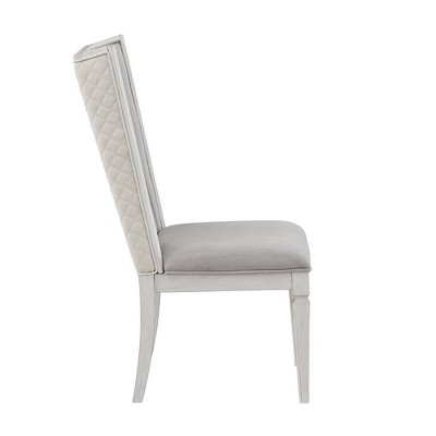 Light Gray Linen Upholstered Side Chair with Weathered White Wood Frame